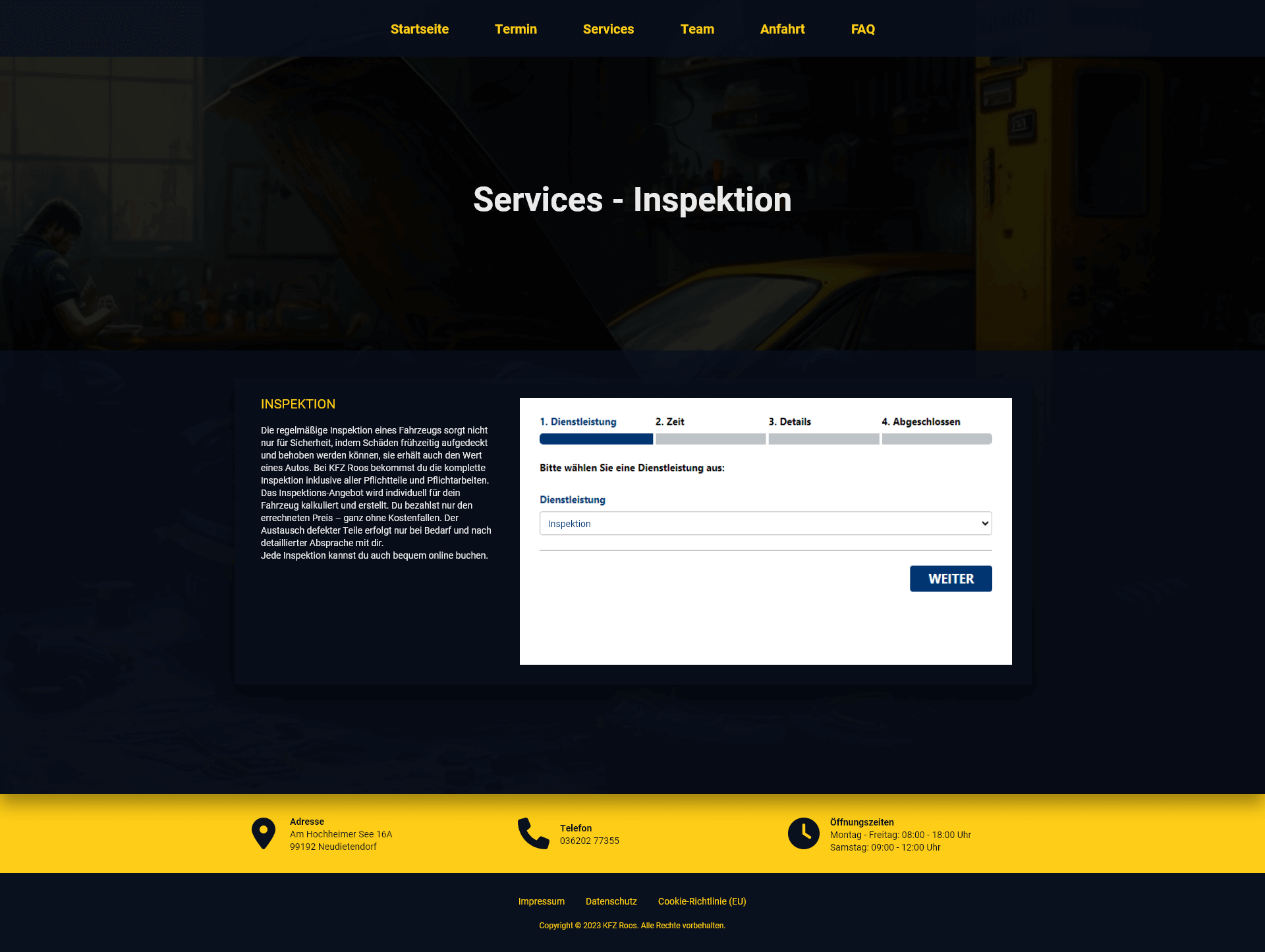 Screenshot Services Inspektion Seite