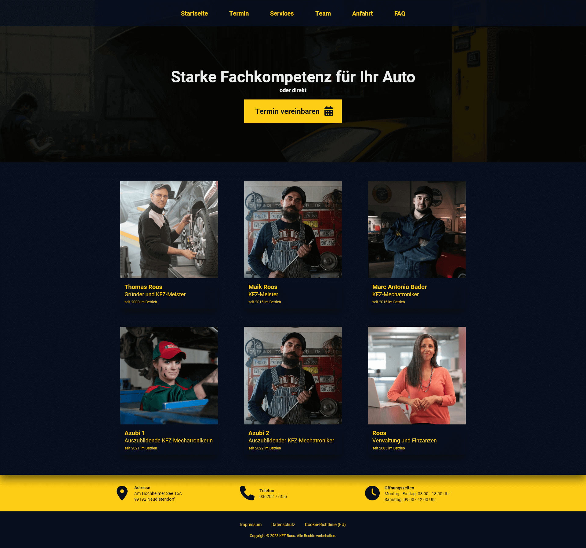 Screenshot Team Seite