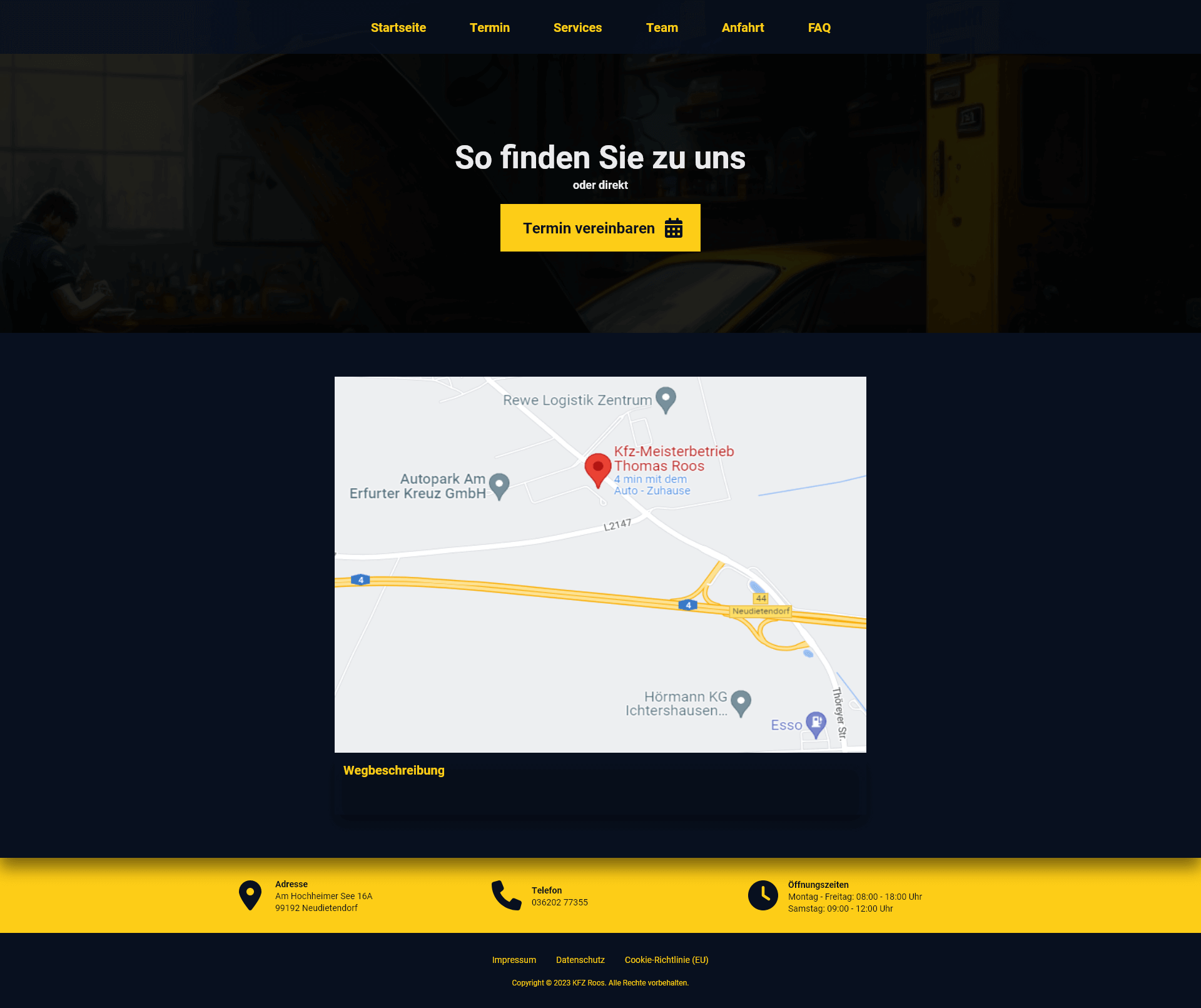 Screenshot Anfahrt Seite